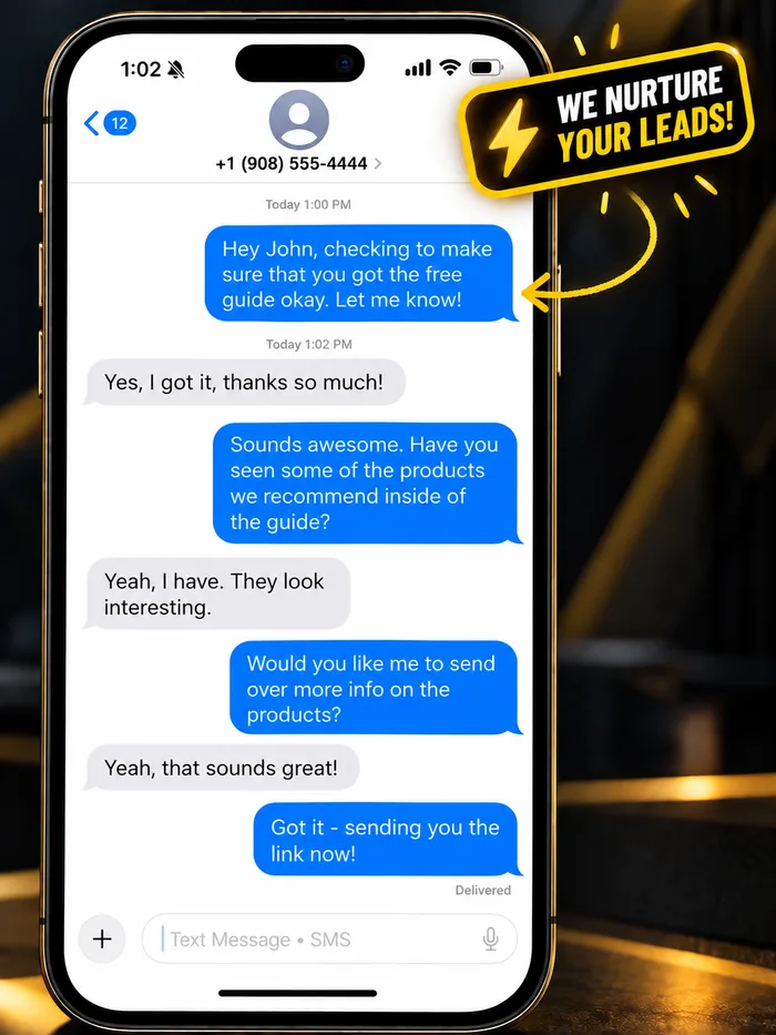 A text conversation with a lead who replies and is sent the link